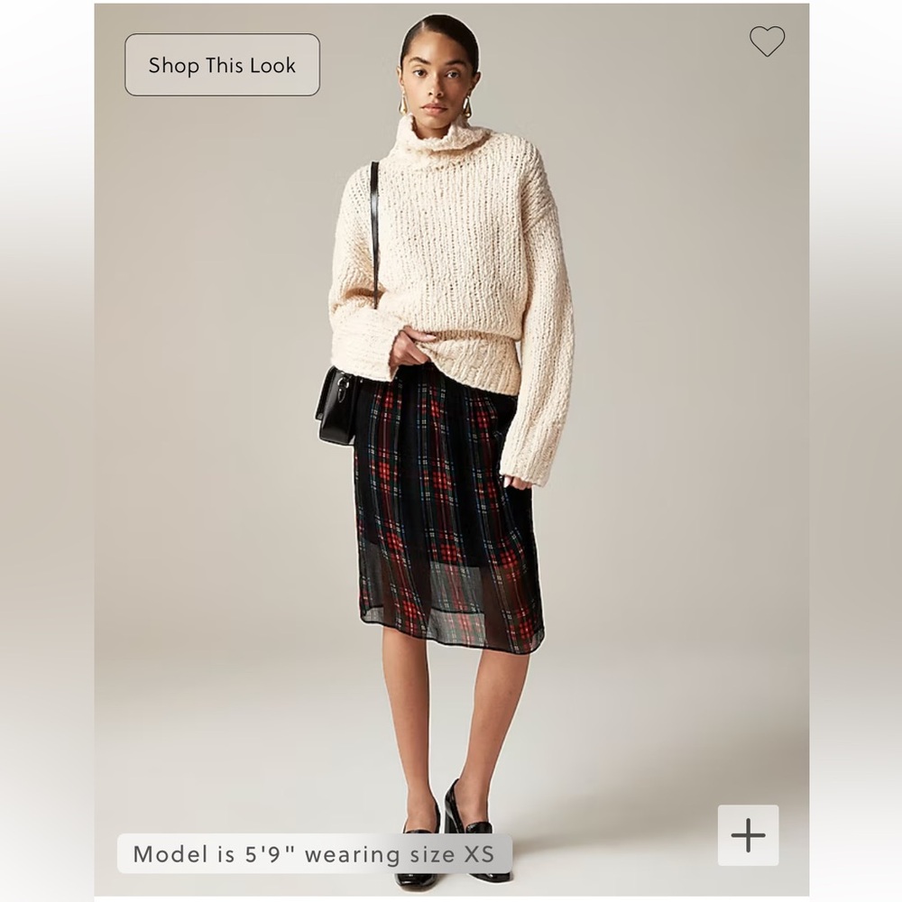 Gwen knee-length layered slip skirt in tartan crinkle chiffon